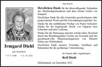Traueranzeige von Irmgard Diehl von Siegener Zeitung