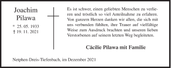 Traueranzeige von Joachim Pilawa von Siegener Zeitung