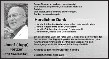 Traueranzeige von Josef Ketzer von Siegener Zeitung
