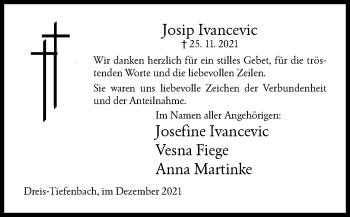 Traueranzeige von Josip Ivancevic von Siegener Zeitung