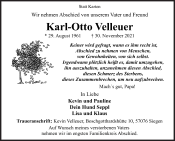 Traueranzeige von Karl-Otto Velleuer von Siegener Zeitung