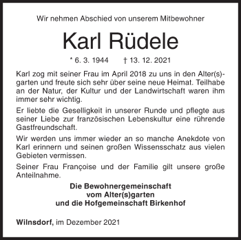 Traueranzeige von Karl Rüdele von Siegener Zeitung