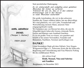 Traueranzeige von Karl Heinrich Dickel von Siegener Zeitung