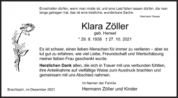 Traueranzeige von Klara Zöller von Siegener Zeitung