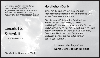 Traueranzeige von Lieselotte Schmidt von Siegener Zeitung