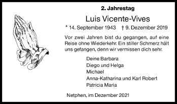 Traueranzeige von Luis Vicente-Vives von Siegener Zeitung