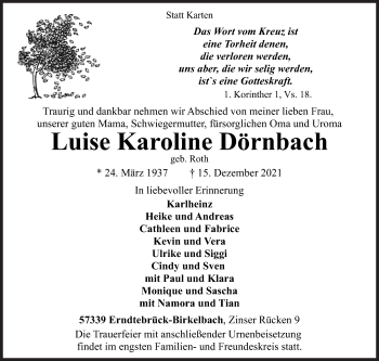 Traueranzeige von Luise Karoline Dörnbach von Siegener Zeitung