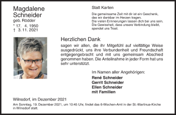 Traueranzeige von Magdalene Schneider von Siegener Zeitung