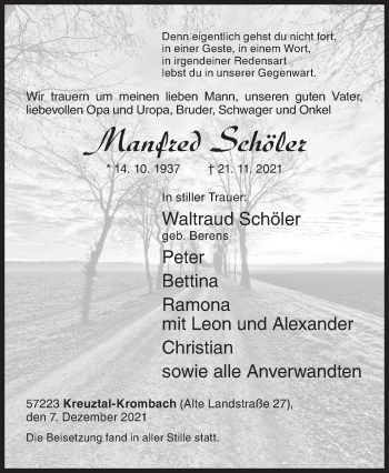 Traueranzeige von Manfred Schöler von Siegener Zeitung