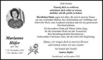 Traueranzeige von Marianne Höfer von Siegener Zeitung