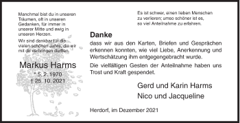 Traueranzeige von Markus Harms von Siegener Zeitung