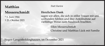 Traueranzeige von Matthias Messerschmidt von Siegener Zeitung