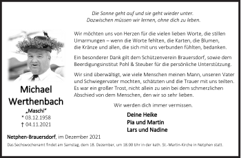 Traueranzeige von Michael Werthenbach von Siegener Zeitung