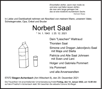 Traueranzeige von Norbert Saal von Siegener Zeitung