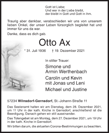 Traueranzeige von Otto Ax von Siegener Zeitung