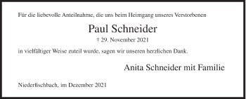 Traueranzeige von Paul Schneider von Siegener Zeitung