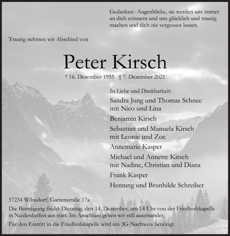  Traueranzeige für Peter Kirsch vom 09.12.2021 aus Siegener Zeitung