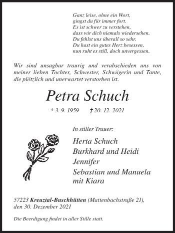 Traueranzeige von Petra Schuch von Siegener Zeitung