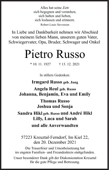 Traueranzeige von Pietro Russo von Siegener Zeitung