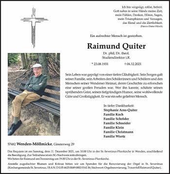 Traueranzeige von Raimund Quiter von Siegener Zeitung