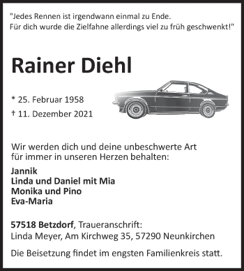 Traueranzeige von Rainer Diehl von Siegener Zeitung