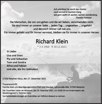 Traueranzeige von Richard Klein von Siegener Zeitung