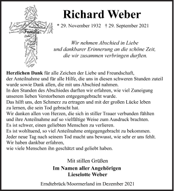 Traueranzeige von Richard Weber von Siegener Zeitung