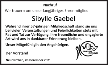 Traueranzeige von Sibylle Gaebel von Siegener Zeitung