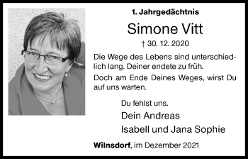 Traueranzeige von Simone Vitt von Siegener Zeitung