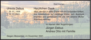Traueranzeige von Ursula Debus von Siegener Zeitung