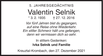 Traueranzeige von Valentin Selnik von Siegener Zeitung