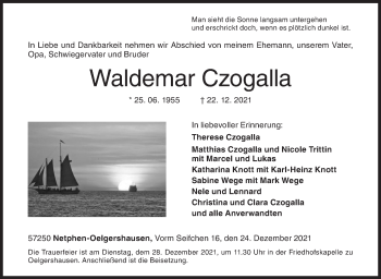 Traueranzeige von Waldemar Czogalla von Siegener Zeitung