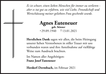 Traueranzeige von Agnes Euteneuer von Siegener Zeitung