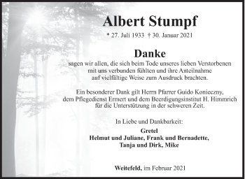 Traueranzeige von Albert Stumpf von Siegener Zeitung