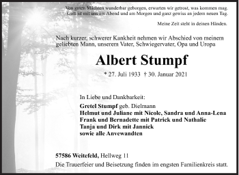 Traueranzeige von Albert Stumpf von Siegener Zeitung