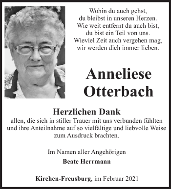 Traueranzeige von Anneliese Otterbach von Siegener Zeitung
