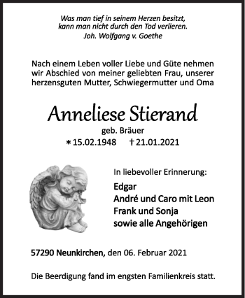 Traueranzeige von Anneliese Stierand von Siegener Zeitung