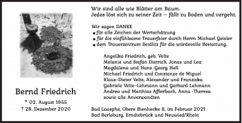 Traueranzeige von Bernd Friedrich von Siegener Zeitung