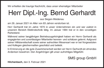 Traueranzeige von Bernd Gerhardt von Siegener Zeitung