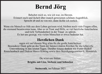 Traueranzeige von Bernd Jörg von Siegener Zeitung