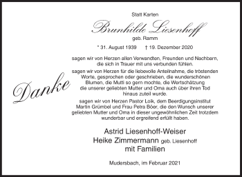 Traueranzeige von Brunhilde Liesenhoff von Siegener Zeitung