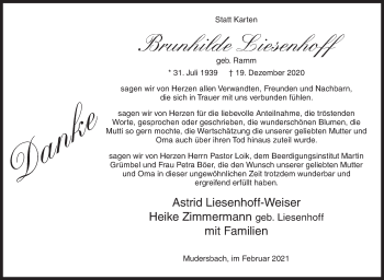 Traueranzeige von Brunhilde Liesenhoff von Siegener Zeitung
