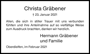 Traueranzeige von Christa Gräbener von Siegener Zeitung