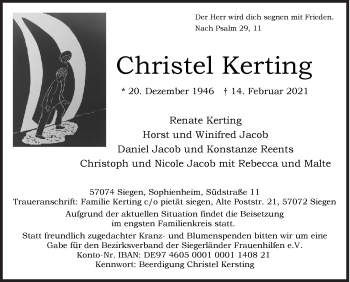 Traueranzeige von Christel Kerting von Siegener Zeitung
