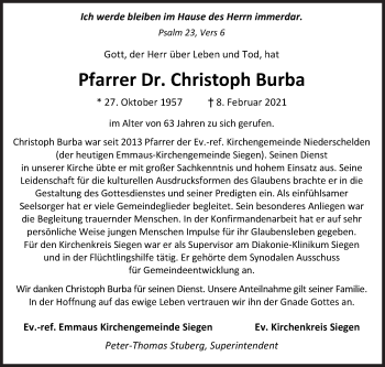 Traueranzeige von Christoph Burba von Siegener Zeitung