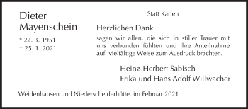 Traueranzeige von Dieter Mayenschein von Siegener Zeitung