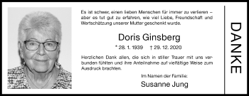 Traueranzeige von Doris Ginsberg von Siegener Zeitung