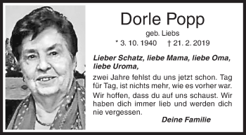 Traueranzeige von Dorle Popp von Siegener Zeitung