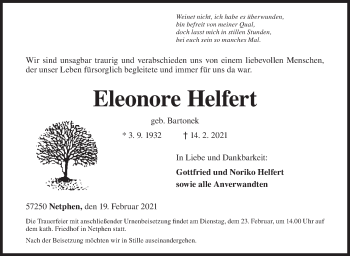 Traueranzeige von Eleonore Helfert von Siegener Zeitung