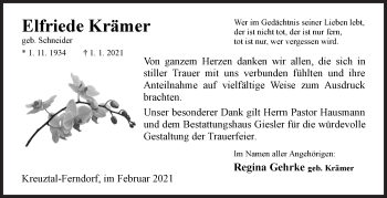 Traueranzeige von Elfriede Krämer von Siegener Zeitung